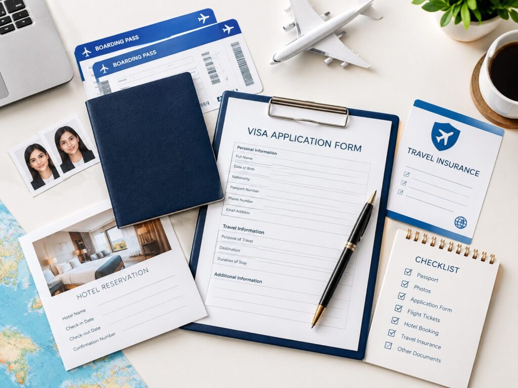 Dubai visa documents required from India checklist with passport and travel papers